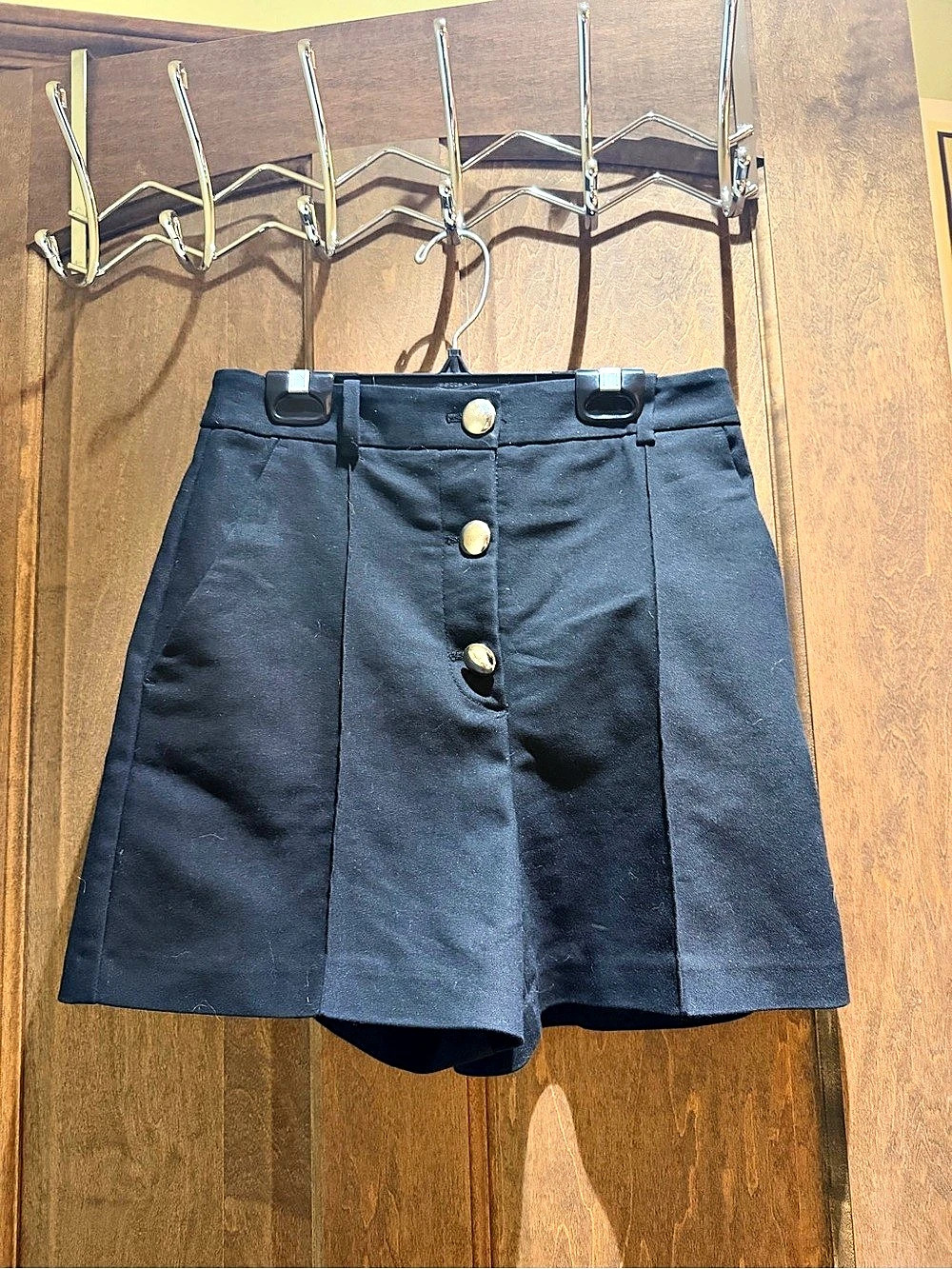 Zara High Waist Gold Button Shorts Black Small